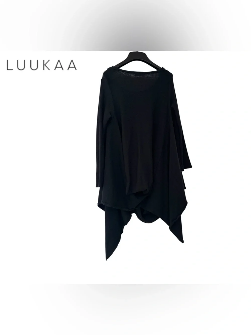 LUUKAA Long-sleeve Asymmetric Hem Black Knit Top - Picture 4 of 5
